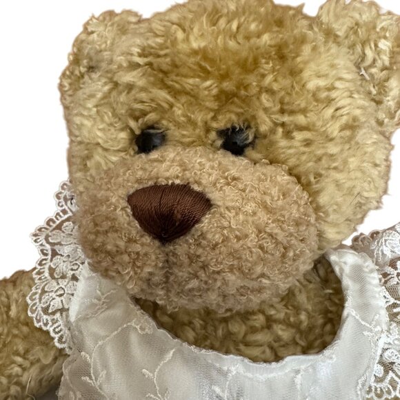 Build-A-Bear Workshop Teddy Bear Plush w/ White Wedding Lace Dress 16” Bow Back - Picture 13 of 14